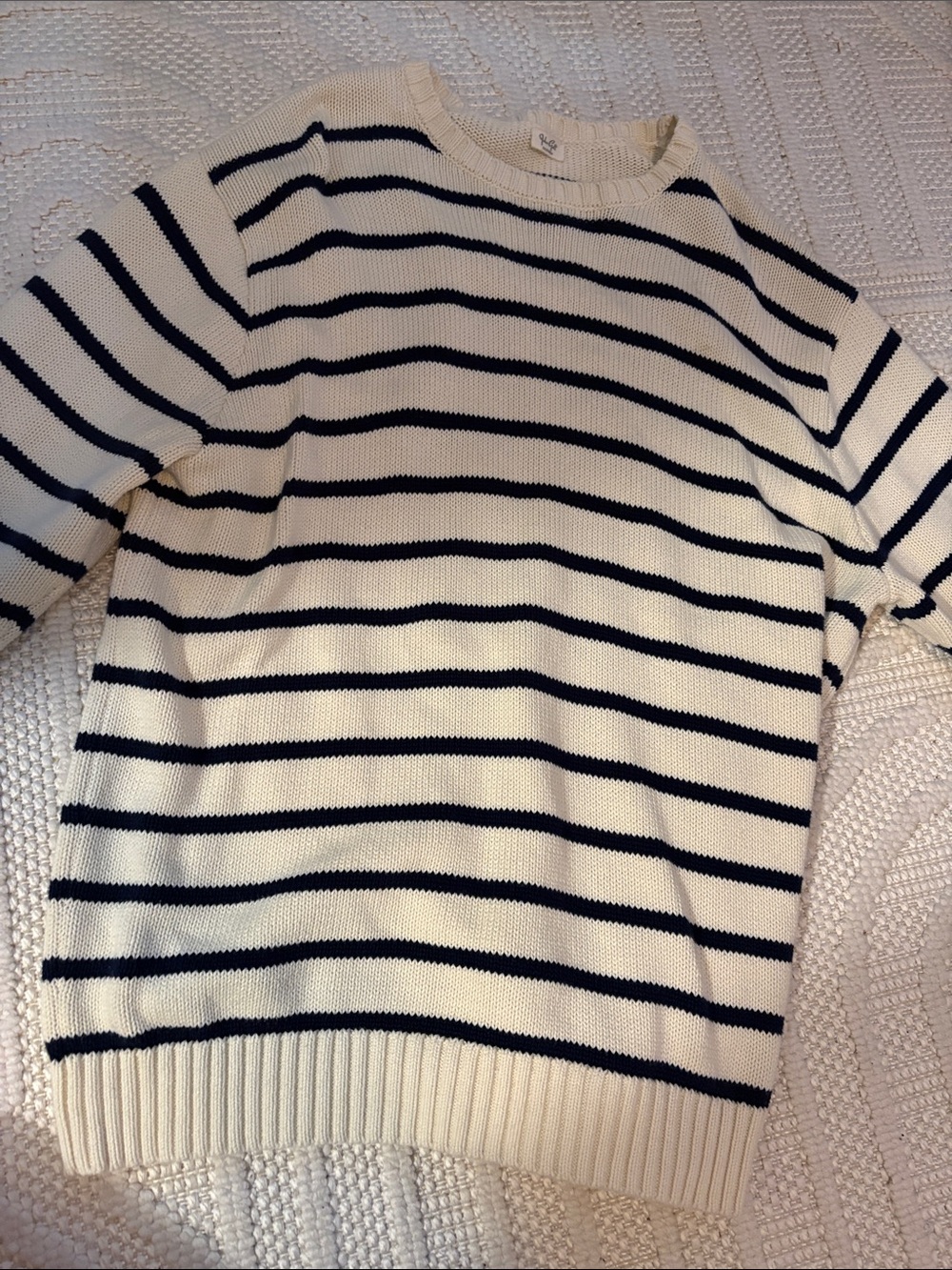 Brandy Melville Cream & Navy Striped Crewneck Sweater